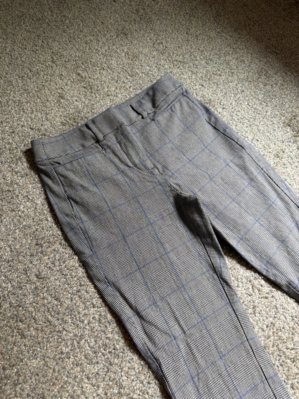 Women’s Gray Glen Plaid Dress Pants with Subtle Blue Windowpane